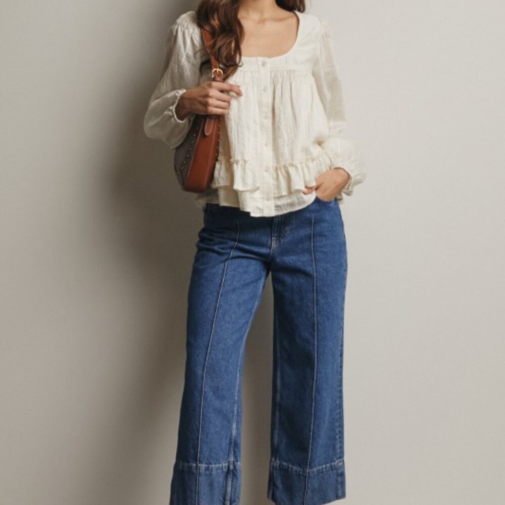 Ruffle Hem Peasant Blouse in Ecru - Picture 10 of 16